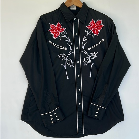 Vintage 70s 80s Jean Rive Western Wear Embroidered Long Sleeve Shirt - Picture 2 of 11